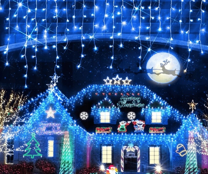 SOPLE 500 LED LAMPKI ZEWNĘTRZNE IP44 STAŁE + FLASH KURTYNA ŚWIETLNA BIAŁE