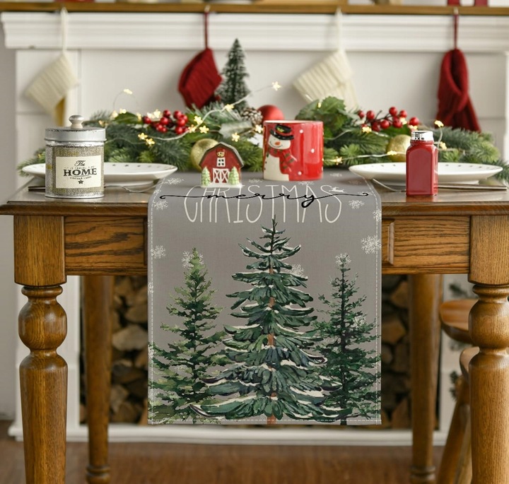 Bieżnik Świąteczny Szary 40x300 cm Dekoracja Stołu na Boże Narodzenie