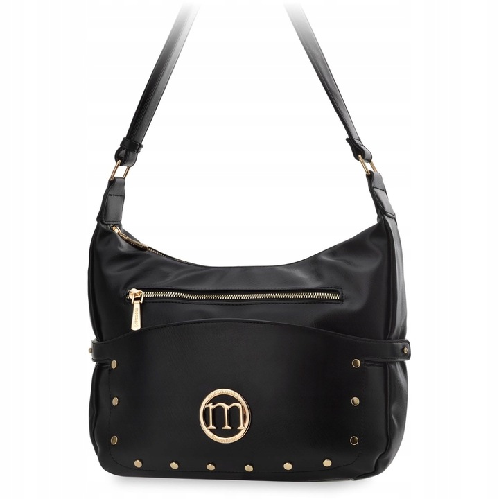 Torebka Duża Listonoszka Monnari Kieszonkami Torba Damska Z Ćwiekami Czarna
