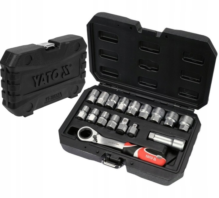 YATO ZESTAW KLUCZY NASADOWYCH PRZELOTOWYCH NASADEK 3/8 1/2 SPLINE 17 EL.