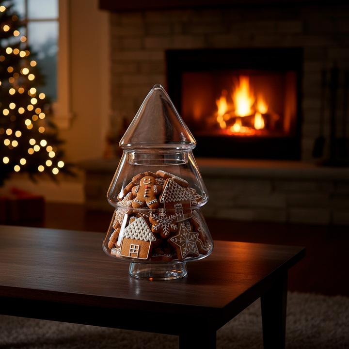 SZKLANA BOMBONIERKA CHOINKA DEKORACJA ŚWIĄTECZNA POJEMNIK NA SŁODYCZE