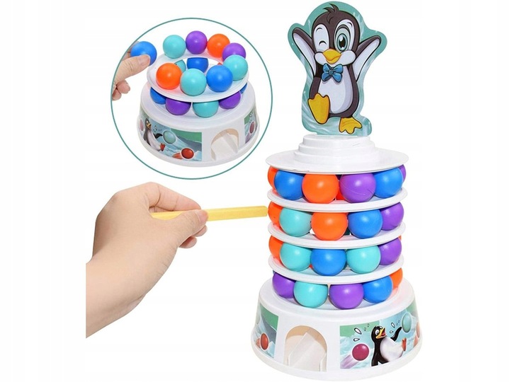 GRA ZRĘCZNOŚCIOWA PINGWIN NA WIEŻY Bierki Piłeczki