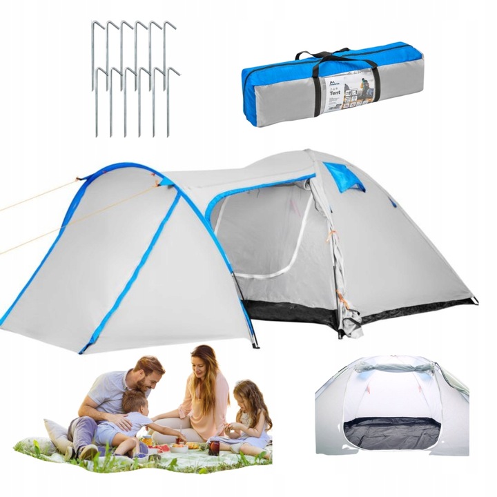 NAMIOT TURYSTYCZNY KEMPINGOWY 4-OSOBOWY Z PRZEDSIONKIEM NIEBIESKI + TORBA