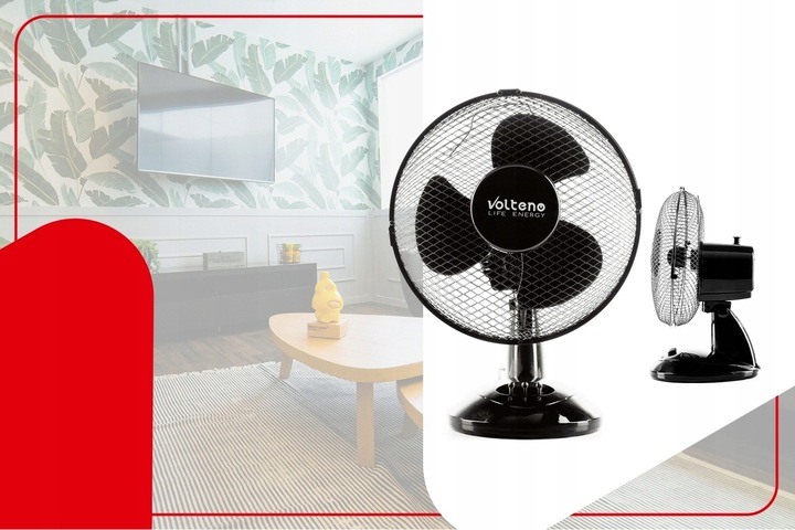 WENTYLATOR BIURKOWY STOŁOWY STOJĄCY CICHY 22cm CYRKULATOR CZARNY 2 TRYBY