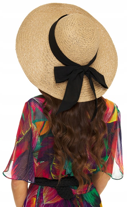 KAPELUSZ SŁOMIANY EKO SŁOMA szerokie rondo kokarda