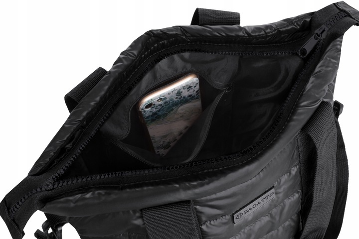 Czarna Torebka damska duża pojemna torba shopper na ramię pikowana ZAGATTO