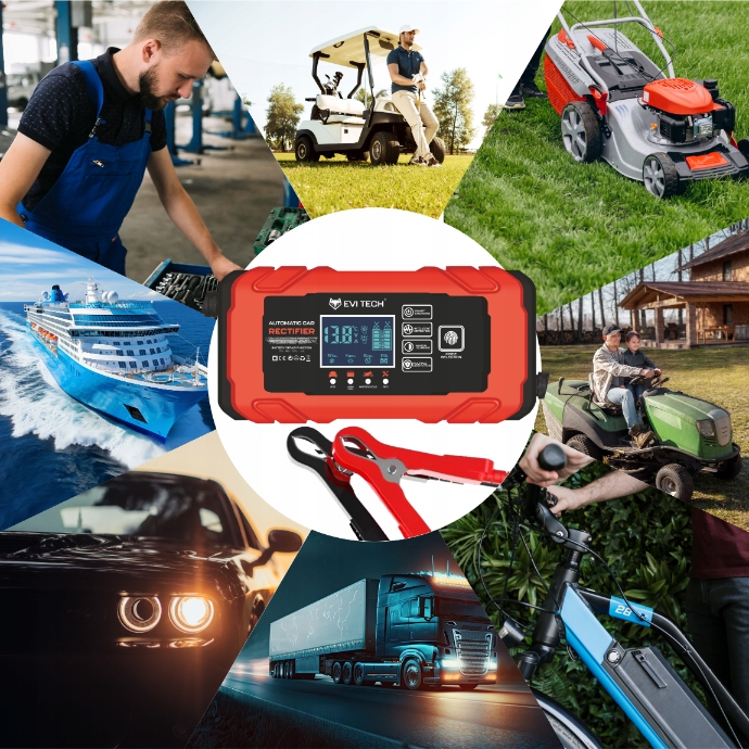 Prostownik do akumulatorów samochodowy 12V 24V AUTOMATYCZNY funkcja NAPRAWY