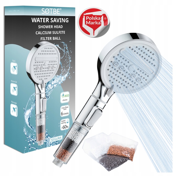 Słuchawka natryskowa pod prysznic DUŻA SOLIDNA start stop filtr kamienny