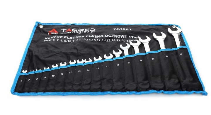 ZESTAW KLUCZY PŁASKO OCZKOWYCH 17 ELEMENTÓW MOCNE KUTE HARTOWANE