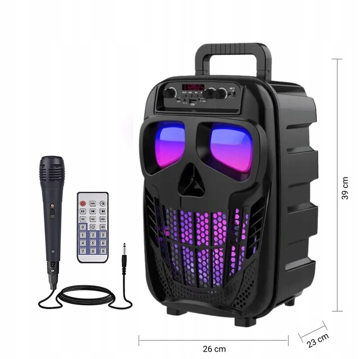 GŁOŚNIK BEZPRZEWODOWY PRZENOŚNY KARAOKE BLUETOOTH RADIO MIKROFON LED USB