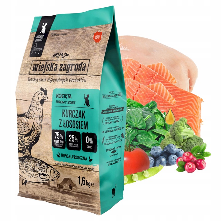 Wiejska Zagroda Kurczak z Łososiem 1,6kg dla kociąt sucha karma