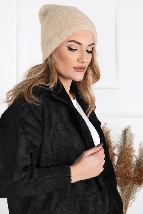 CZAPKA ALPAKA MODNA GŁADKA DAMSKA KOBIECA CIEPŁA NA ZIMĘ KARMELOWY 2110