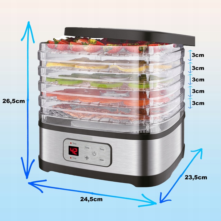 MOCNA SUSZARKA LCD DO GRZYBÓW OWOCÓW WARZYW EKO 5 SIT 240W REGULACJA ZESTAW
