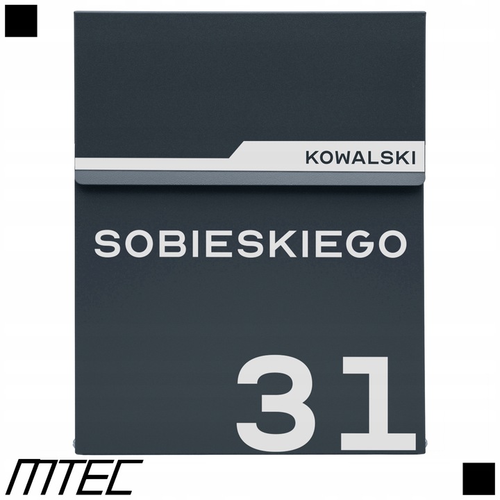 SKRZYNKA POCZTOWA NA LISTY POCZTĘ ANTRACYT + NAPIS ADRES ULICA NUMER