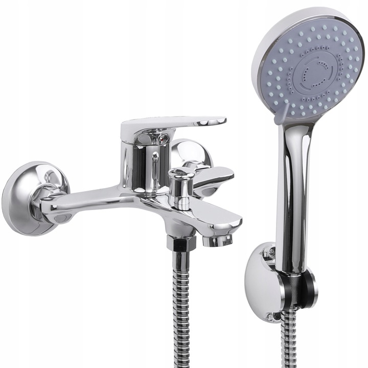 Bateria wannowa ścienna z prysznicem i wężem chrom srebrna kran YOKA HOME