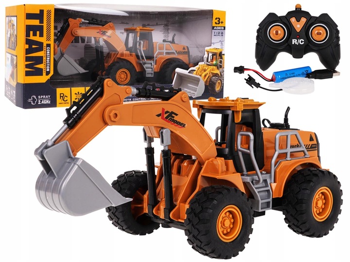 KOPARKA ZDALNIE STEROWANA 1:22 Z FUNKCJĄ DYMU GUMOWE OPONY , ŚWIATŁA LED