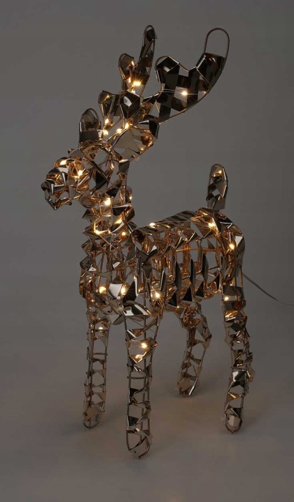 RENIFER ZŁOTY zdobiony 50 micro Led ŚWIECĄCY dekoracja świąteczna 37 cm