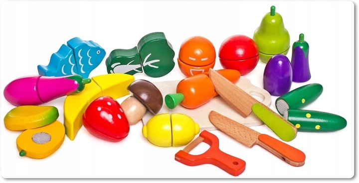 Drewniane Owoce i Warzywa Do Krojenia na Rzep Deska Nóż Zestaw XXL 17 el