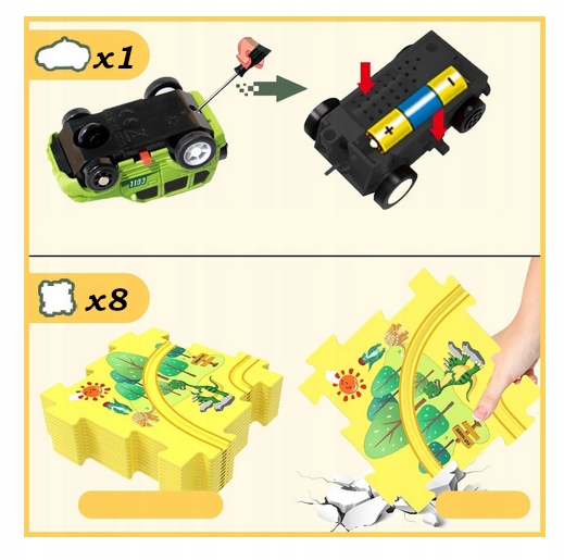 TOR SAMOCHODOWY KREATYWNE PUZZLE DINOZAUR PARK AUTKO 15 el. PUZZLE RAIL CAR