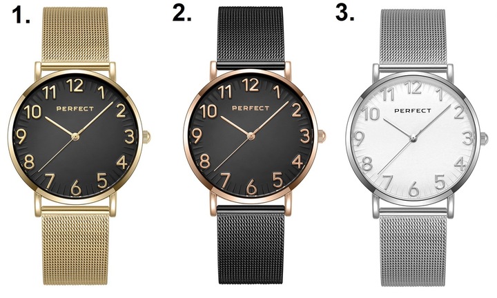 ZEGAREK DAMSKI PERFECT ZEFRA +BOX +GRAWER CYFRY bransoletka mesh złoty