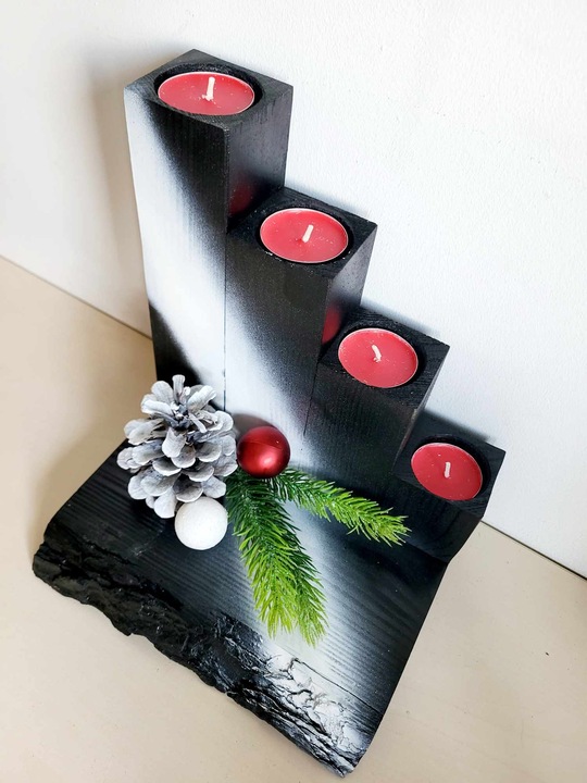 STROIK Świąteczny ŚWIECZNIK ADWENTOWY Z DREWNA Ozdoba BOŻE NARODZENIE DUŻY