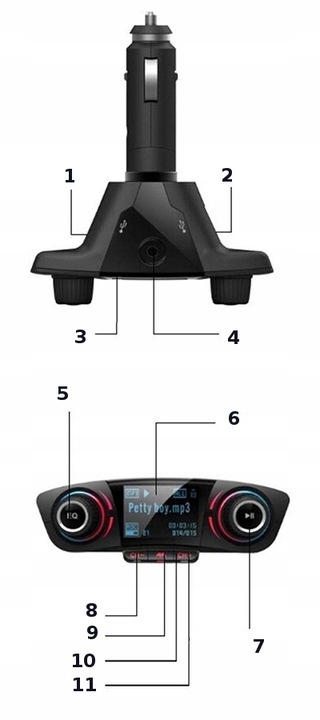 TRANSMITER FM BLUETOOTH 5.0 USB MULTIMEDIALNY 8w1