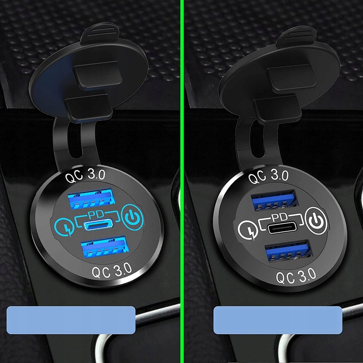 GNIAZDO ŁADOWARKA SAMOCHÓD QC3.0 3xUSB 12V-24V