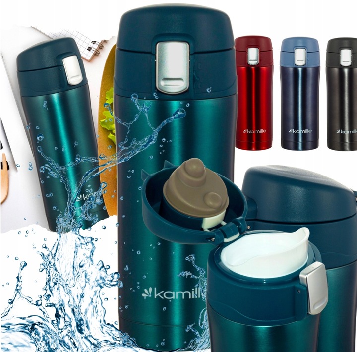 KUBEK TERMICZNY TERMOS STALOWY 100% SZCZELNY pojemny bidon KAMILLE 320 ml