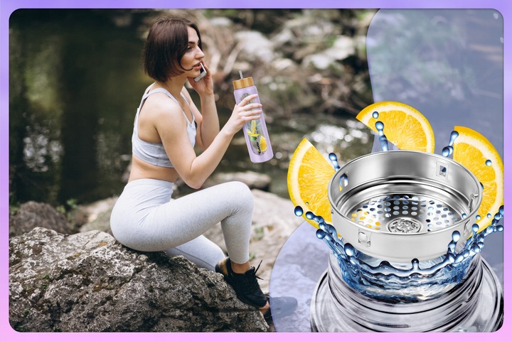 BUTELKA SZKLANA NA WODĘ NAPOJE ZE SŁOMKĄ SITKIEM SZCZELNA DUŻA BIDON 1,2L