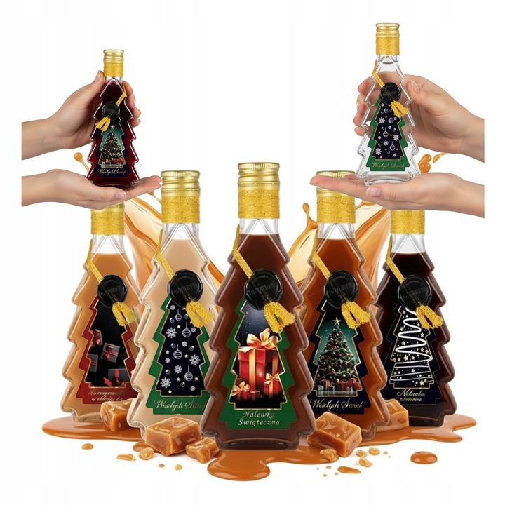 5x Butelki CHOINKA 250ml ZDOBIONA ŚWIĄTECZNA butelki na święta prezent