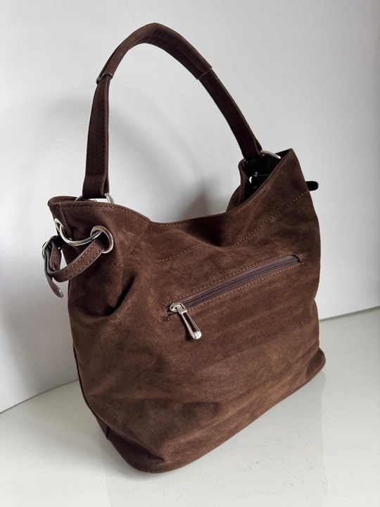 Torba Flora&Co torebka duża worek zamsz zamszowa eco brązowa czekoladowy