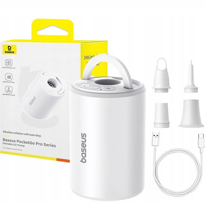 BASEUS POMPKA ELEKTRYCZNA BEZPRZEWODOWA DO MATERACY KÓŁEK DMUCHAŃCE LATARKA