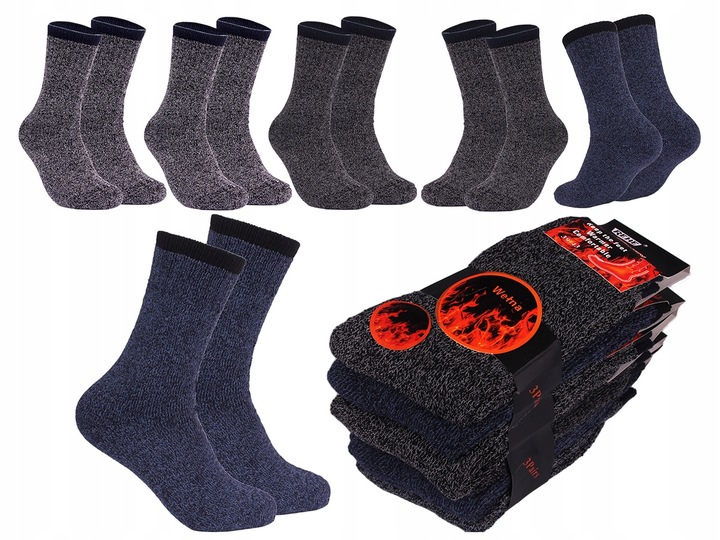 6 x CIEPŁE SKARPETY męskie TERMO GRUBE Wełniane Skarpetki na ZIMĘ ~ 39-43 ~