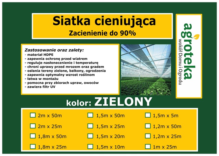 SIATKA CIENIUJĄCA 90% OSŁONA NA PŁOT 1,5x25m UV+