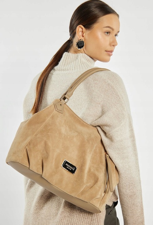 Monnari Torba Worek Luźna Torebka Zamszowa Miękka Shopperka Na Ramię