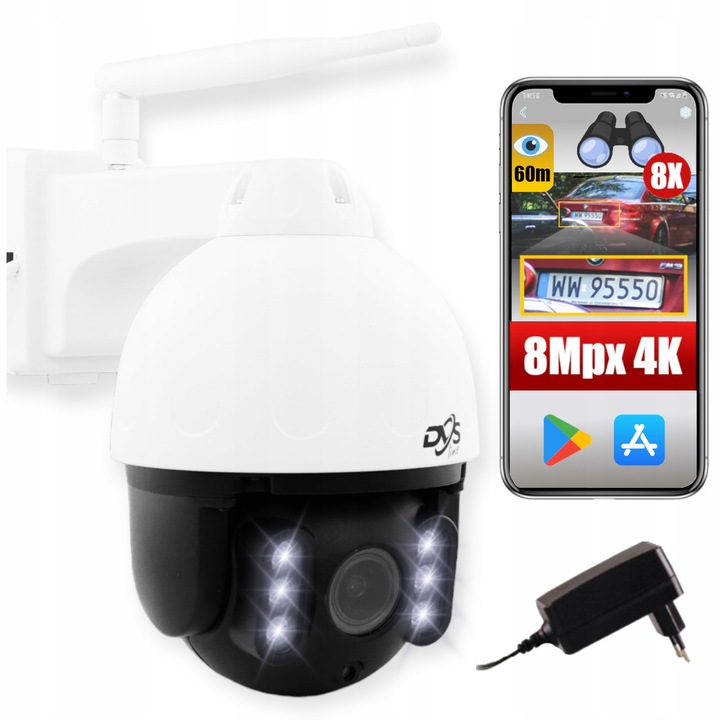 ZEWNĘTRZNA KAMERA OBROTOWA WIFI IP BEZPRZEWODOWA WIFI 8Mpx 4K ZOOM X8 DVS