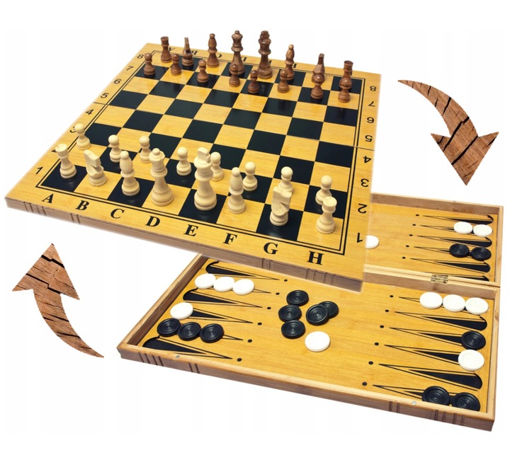 GRA W SZACHY WARCABY TRYKTRAK DUŻE DREWNIANE 3w1 PREZENT POD CHOINKĘ ŚWIĘTA