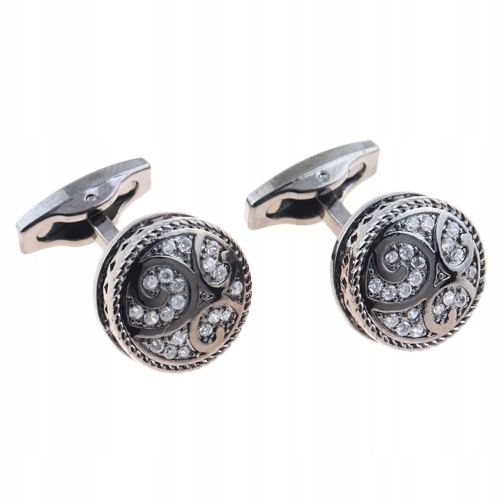 WANDALLIA Spinki do mankietów SP-MN-416 Okrągłe Czarne Klasyczne Ślubne