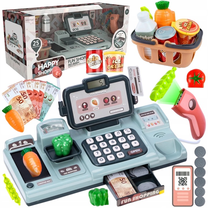 KASA FISKALNA SKLEPOWA INTERAKTYWNA ZAKUPY WAGA SKANER RUCHOMA TAŚMA KOSZYK