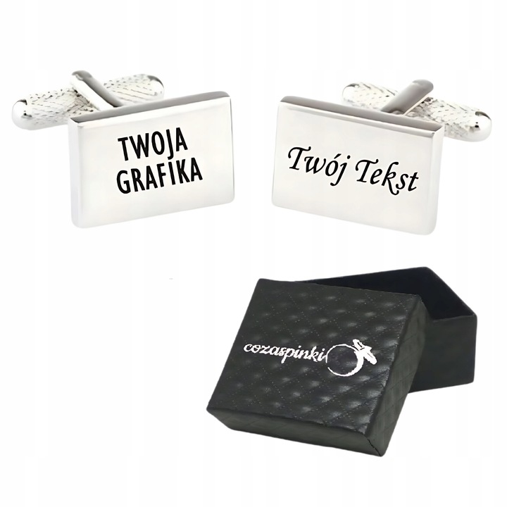 Spinki do mankietów prostokątne TWÓJ TEKST GRAFIKA