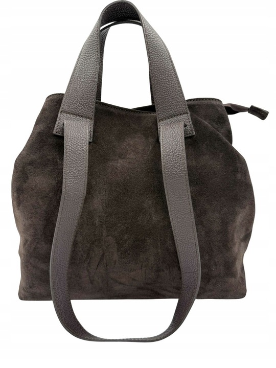 Torebka Włoska CZEKOLADOWA dwustronna SKÓRA ZAMSZ NATURALNY Vera Pelle