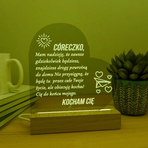 Ramka LED z grawerem w kształcie serca prezent dla córki