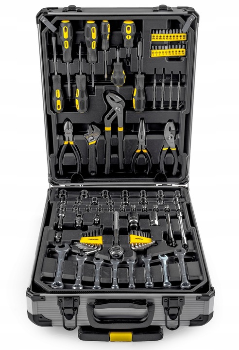 WALIZKA NARZĘDZIOWA ZESTAW NARZĘDZI 186 ELEMENTÓW BITY NASADKI MŁOTEK NÓŻ