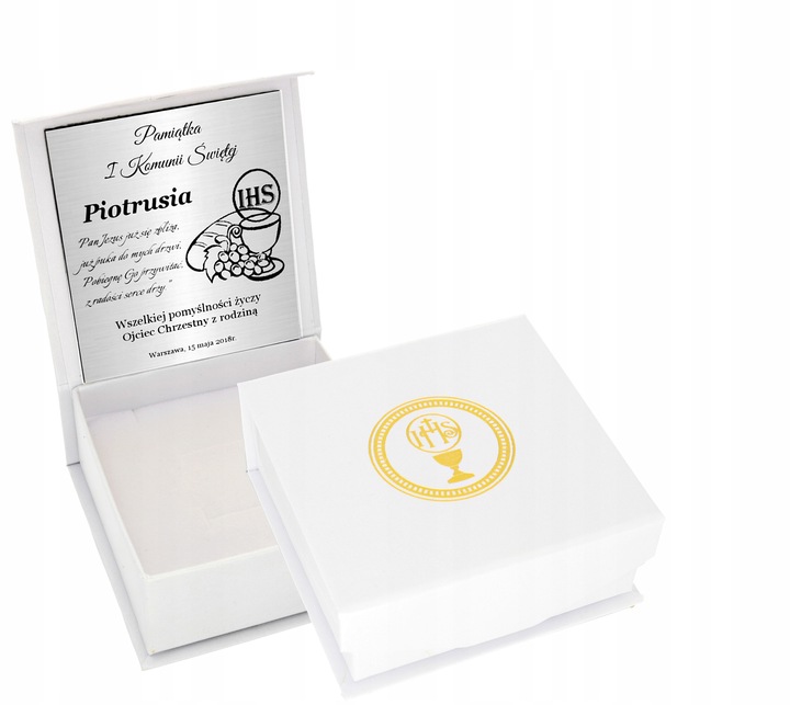 Srebrny Łańcuszek z Medalikiem SREBRO 925 Roczek Chrzest Komunia Grawer