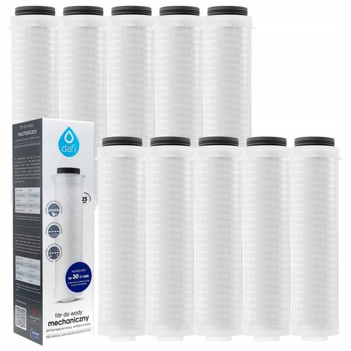 Filtr do wody Dafi przepływowy polipropylenowy 10 cali 25 mikron 10 sztuk