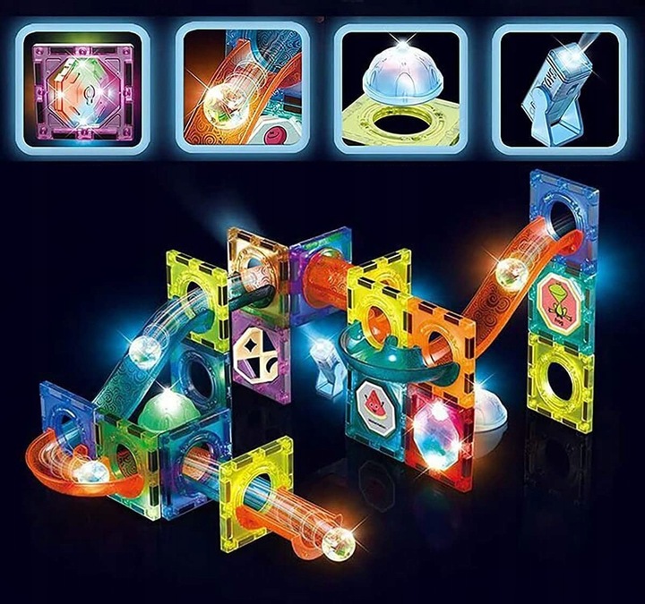 KLOCKI MAGNETYCZNE 3D Konstrukcyjne Magnetic TOR KULKOWY ŚWIECĄCY 75 el.