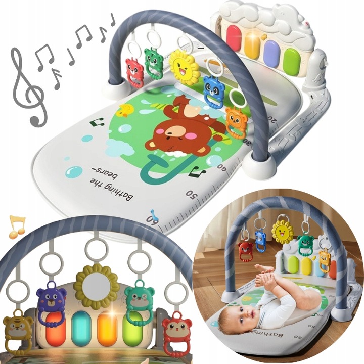 Mata Edukacyjna Interaktywna 3w1 z Pianinkiem Grzechotki dla Niemowląt 0+