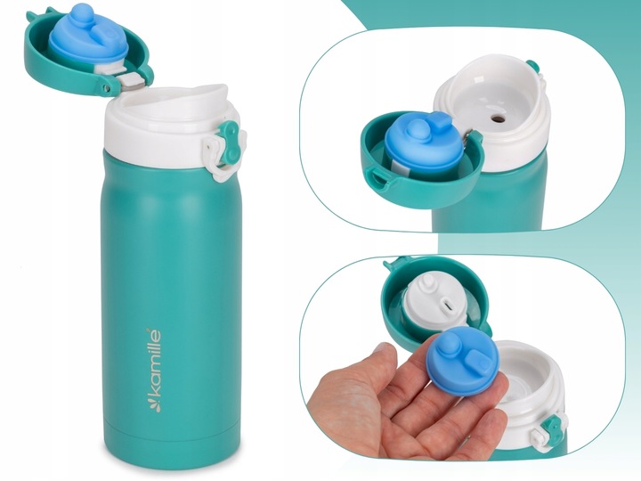 KUBEK TERMICZNY TERMOS STALOWY 100% SZCZELNY pojemny bidon 360 ml KAMILLE