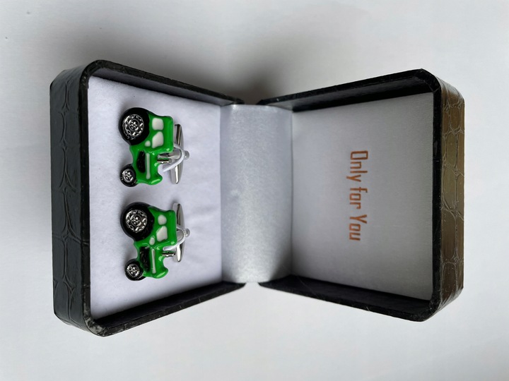 Spinki do mankietów EXC Traktor John Deere Green dla rolnika + prezent etui