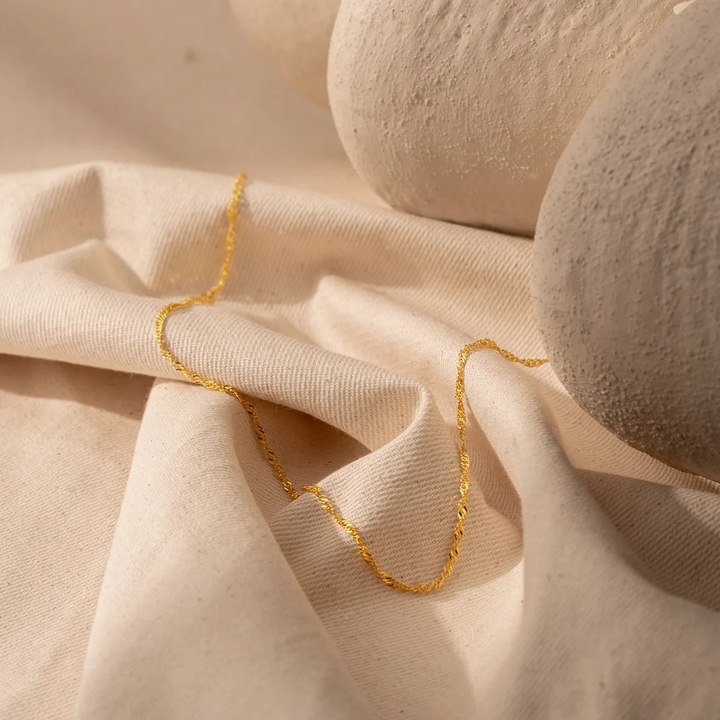 PIĘKNY ZŁOTY NASZYJNIK DAMSKI SINGAPUR SKRĘCANY 50 cm SREBRNY ŁAŃCUSZEK 925